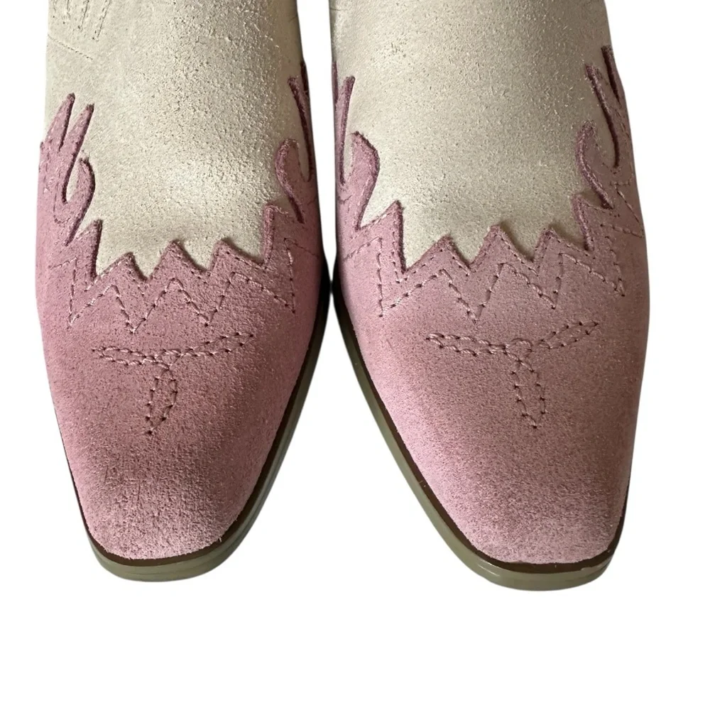 Oak Tree Western Suede Booties Pink Cream Size 8